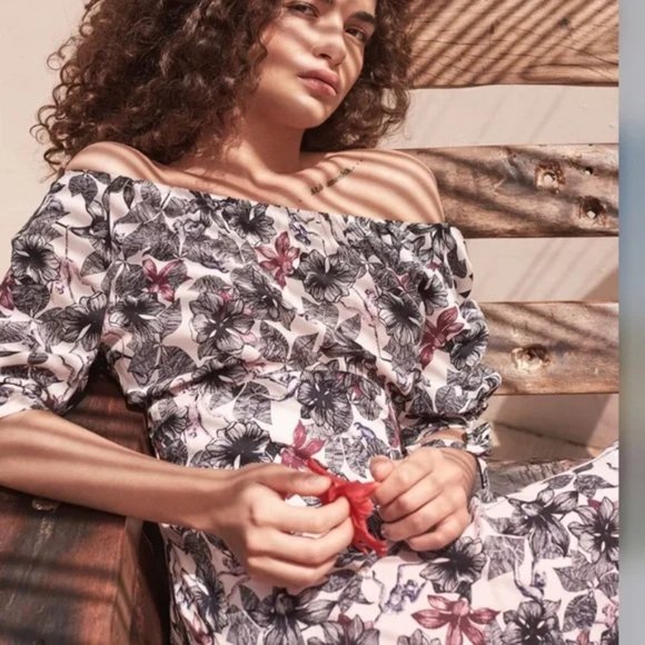 Maje Rimba Floral & Monkey Printed Hankerchief Midi Dress - Picture 2 of 16